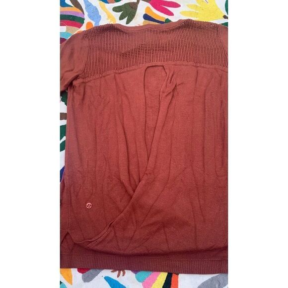 Lululemon Back To Balance Rustic Clay Orange open back Knit Sweater sz 4 - Picture 8 of 8